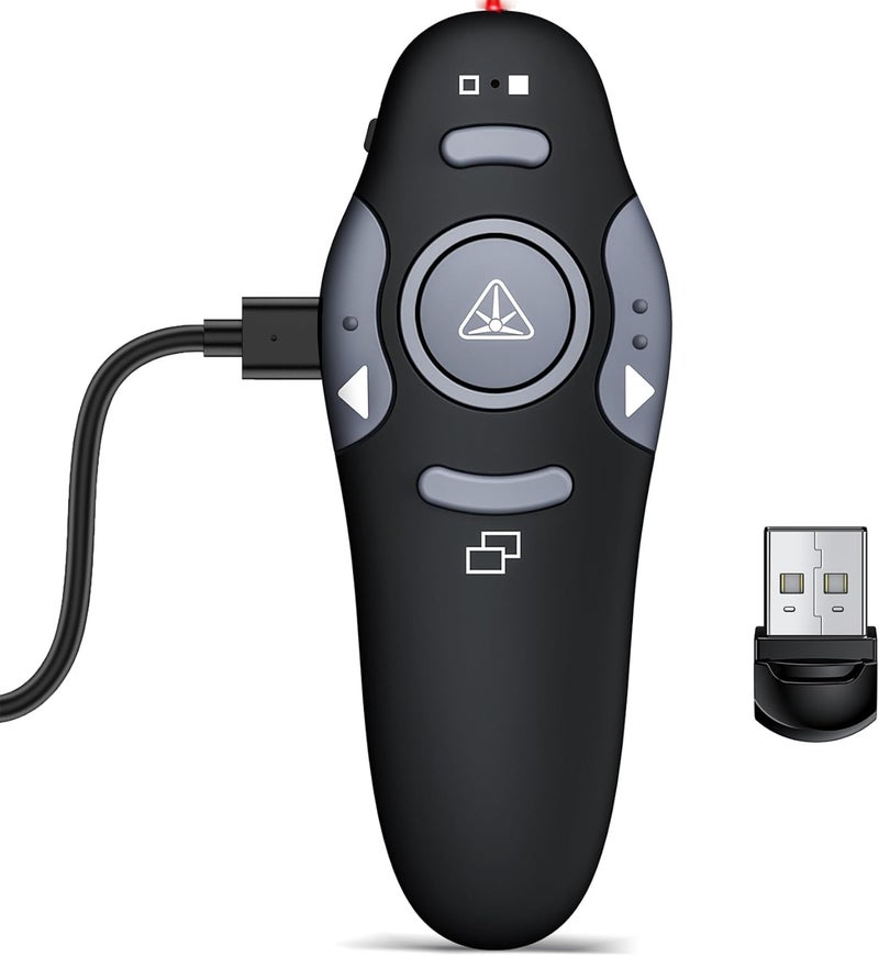 DinoFire Presentation Remote, RF 2.4GZ Rechargeable USB Slide Clicker for Powerpoint Presentation Presenter for Laptop/Computer/MAC - Image 1